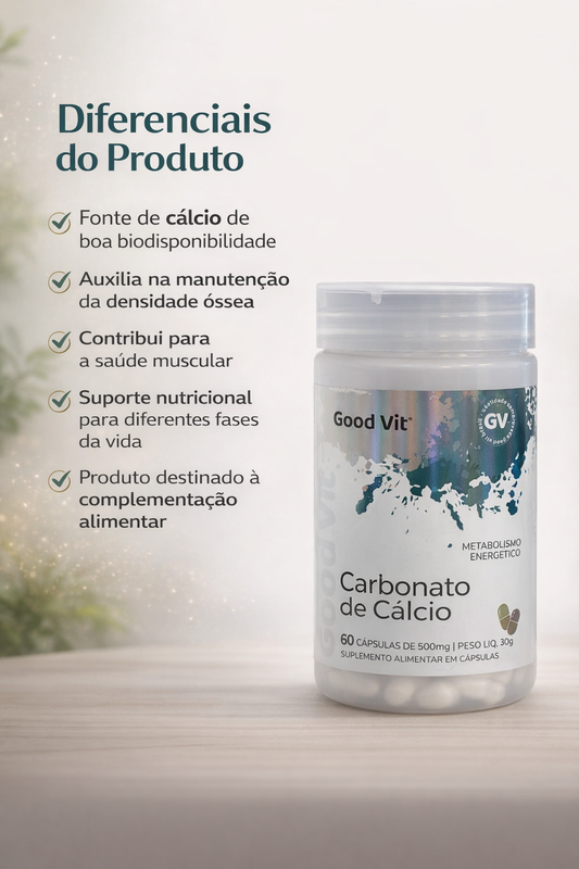 Carbonato de Cálcio Ossos Fortes 500mg 60 Cápsulas Good Vit