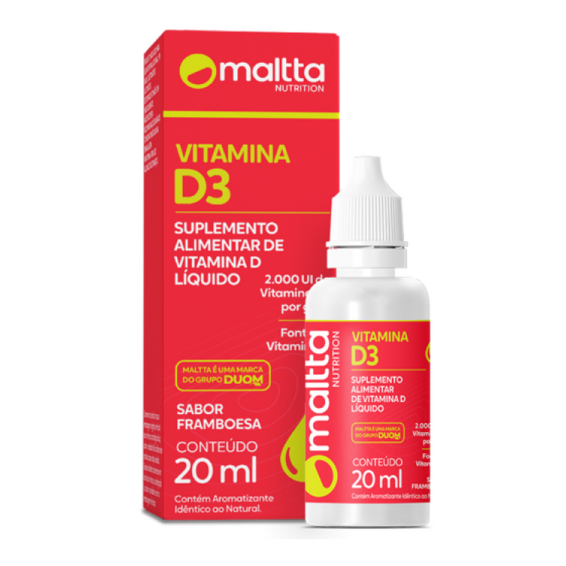 Vitamina D3 Gotas 20ml Framboesa, Força e Imunidade - Duom/Maltta