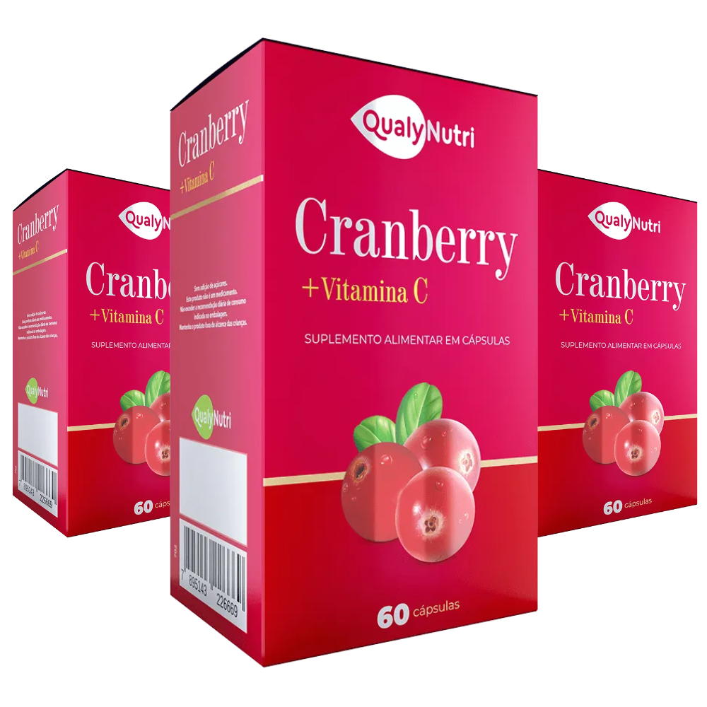 Kit C/3 Cranberry + Vitamina C 500MG C/60 Cápsulas - QualyNutri