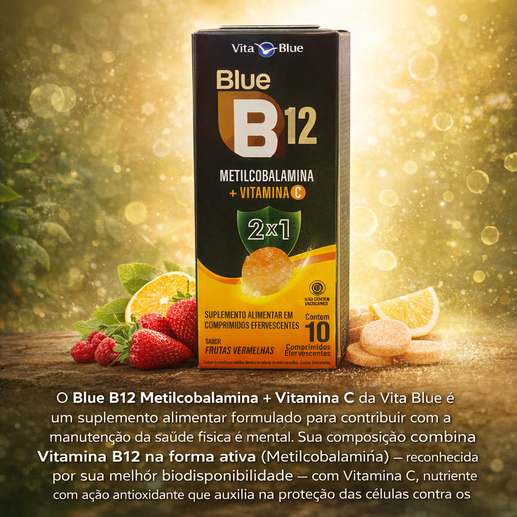Blue B12 Metilcobalamina + Vitamina C 10 Comprimidos - Vita Blue