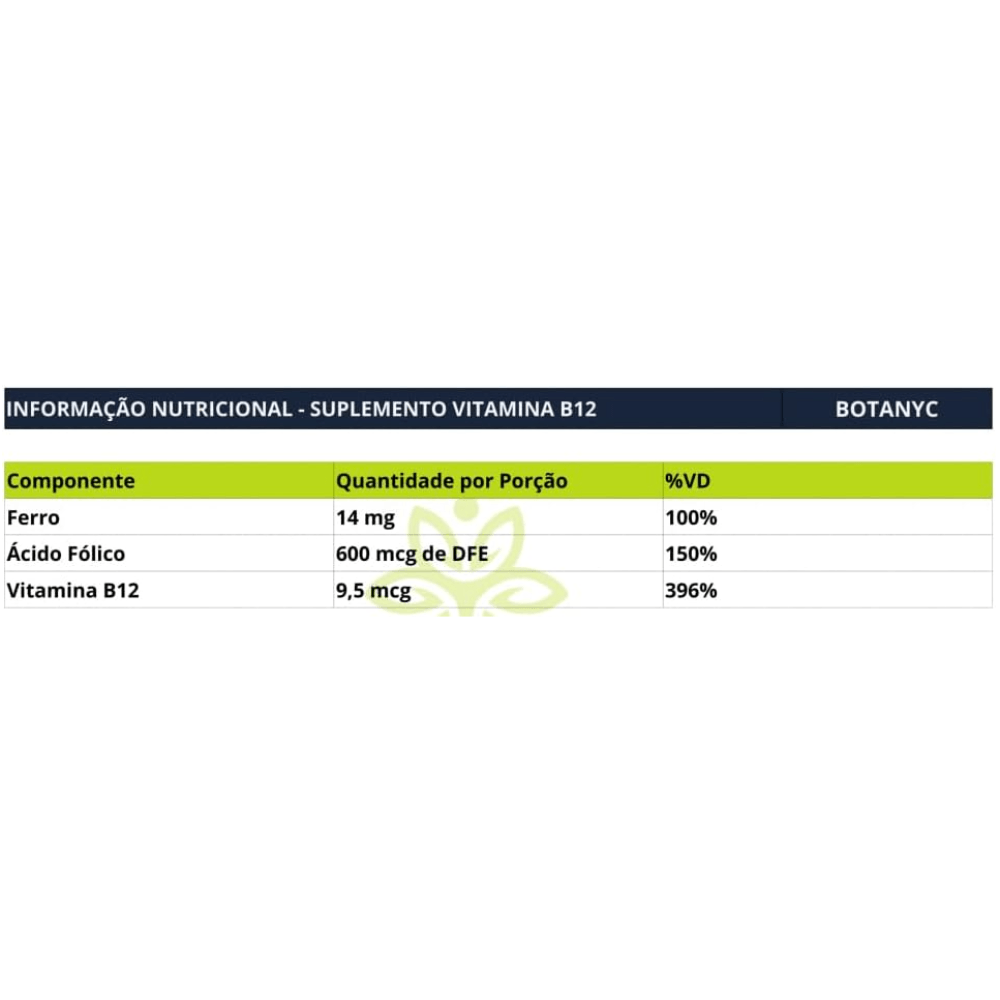 Vitamina B12 + Ácido Fólico + Ferro 500mg C/60 Cápsulas - Flora Nativa