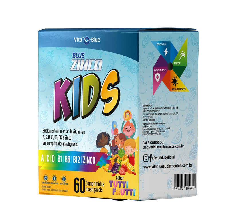 Blue Zinco Kids C/60 Comprimidos Mastigáveis Sabor Tutti Frutti - Vita Blue