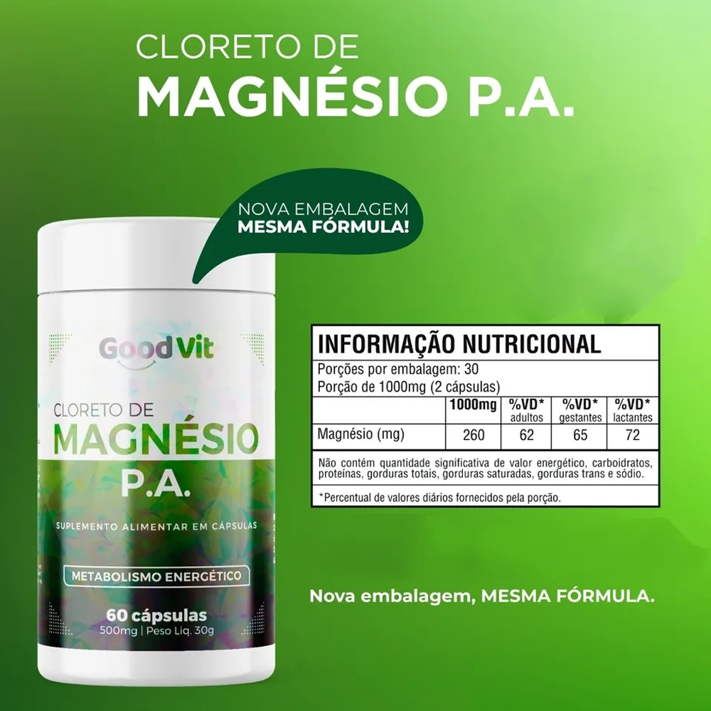 Cloreto de Magnésio PA 60 Cápsulas – Good Vit | Energia Ossos Músculos