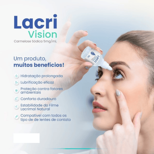 Colírio para olhos secos Lacrivision 10ml é um lubrificante ocular que proporciona hidratação e conforto.
