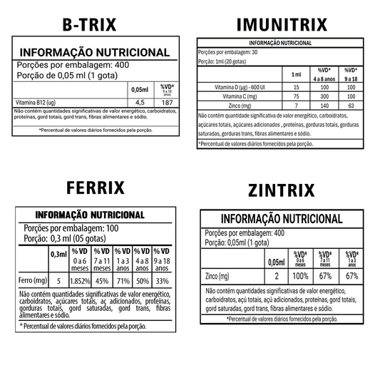 Kit Vitaminas Infantil Flora Nativa Ferrix, B-Trix e ImuniTrix