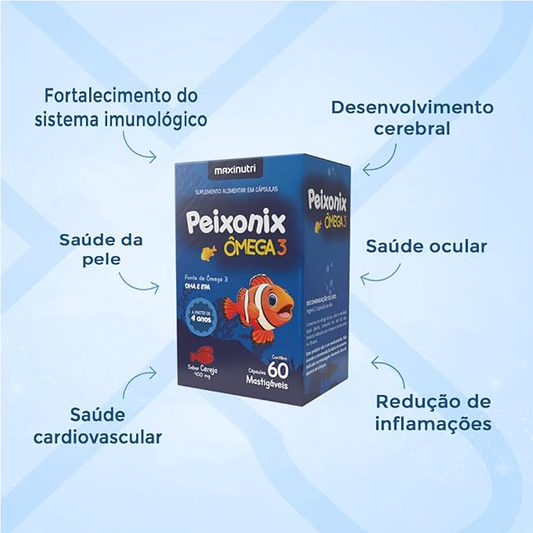 Peixonix Ômega 3 Mastigável Sabor Cereja 60 Cápsulas com benefícios à saúde