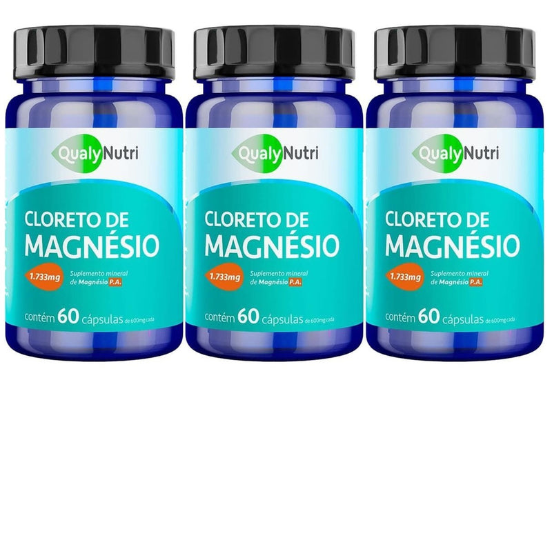 Kit C/3 Cloreto de Magnésio 1733MG C/60 Cápsulas - Qualy Nutri