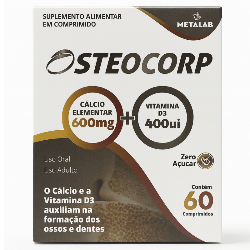 Osteocorp 600mg + Vitamina D3 400UI C/60 Comprimidos - Metalab