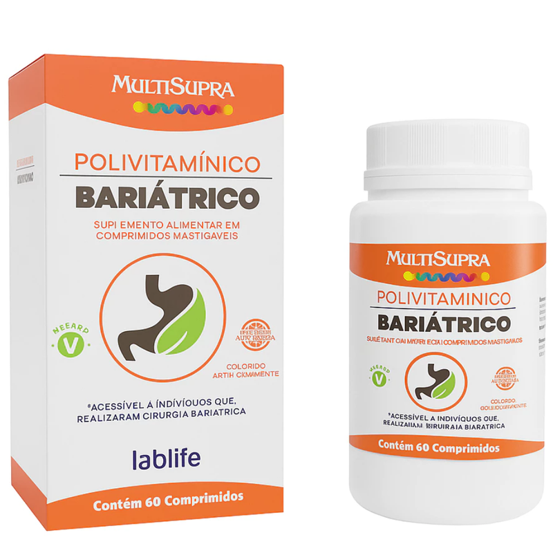 Polivitamínico Bariátrico 750mg Com 60 Comprimidos Mastigáveis - Laranja