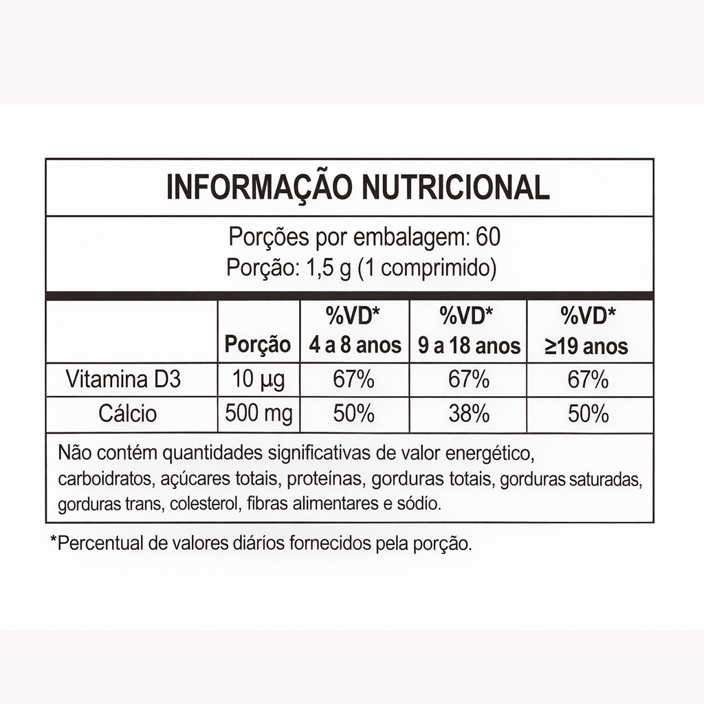 Imecálcio D3 500 mg + Vitamina D3 400 UI 60 Comprimidos | Nutivit