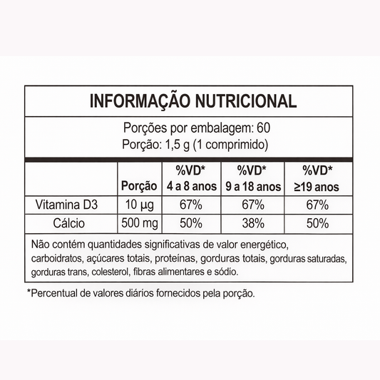 Imecálcio D3 500 mg + Vitamina D3 400 UI 60 Comprimidos | Nutivit