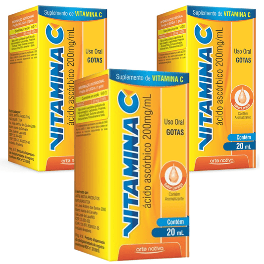 Kit C/3 Vitamina C Sabor Laranja Gotas 20Ml - Arte Nativa