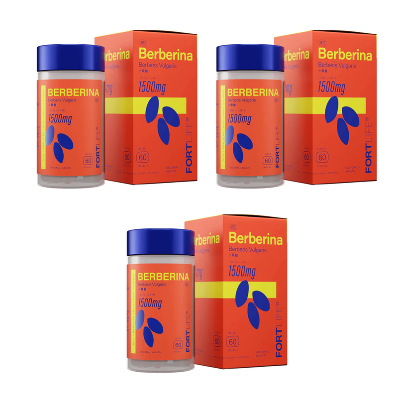 Kit C/3 Berberina 500mg Por Dose C/60 Cápsulas - Fortlife