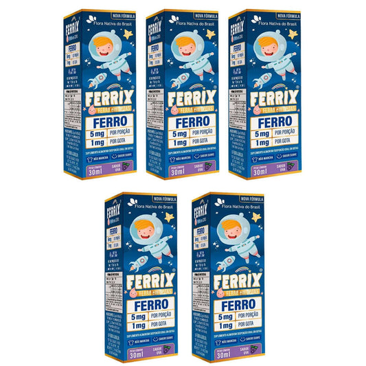 Kit C/5 Ferrix UVA 30ml Infantil Suplemento de Ferro Sabor Uva - Flora Nativa