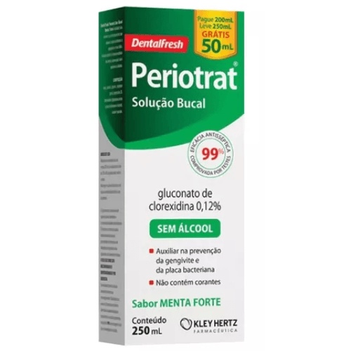 Periotrat Sem Álcool Sabor Menta Forte 250ml - Kley Hertz - enxaguante bucal antisséptico com gluconato de clorexidina.