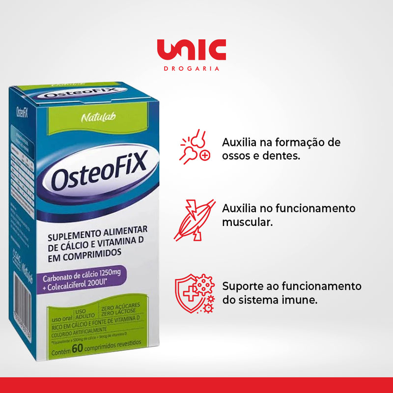 OsteoFix Carbonato de Cálcio 1250mg 200UI C/60 Comprimidos