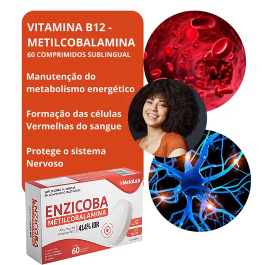 Enzicoba Vitamina B12 Mecobalamina 9,9 mcg - 60 Comprimidos Mastigáveis