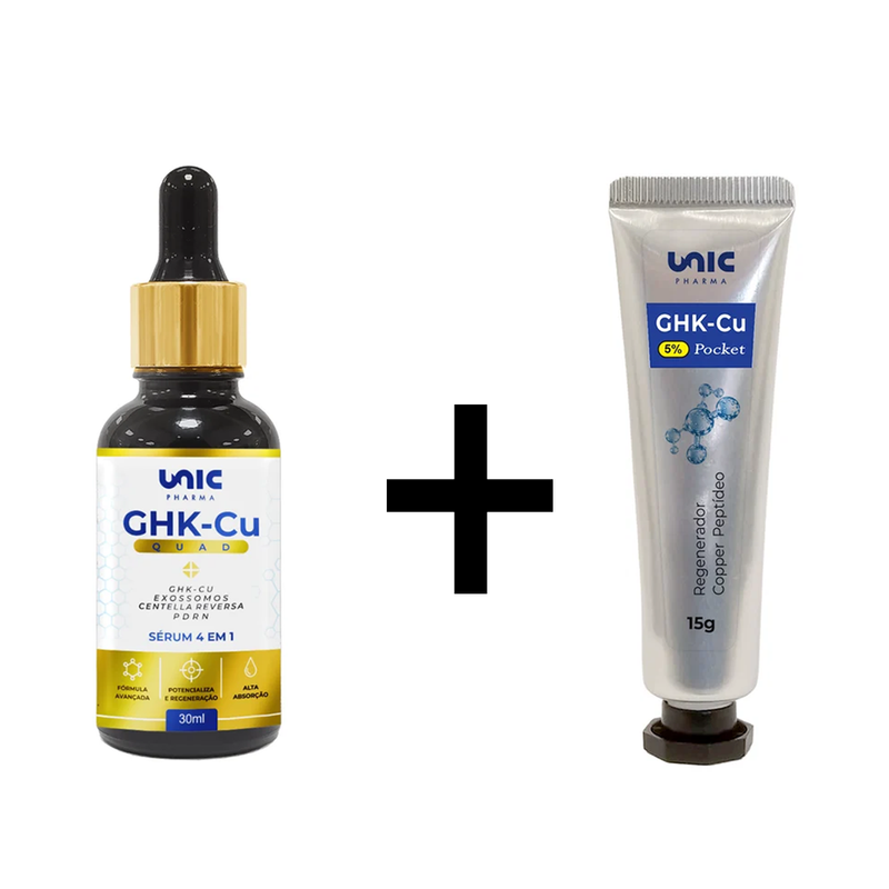 Kit GHK-Cu Quad 4 em 1 30ml + GHK-Cu 5% Pocket 15g