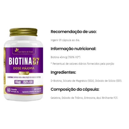 Biotina B7 Dose Máxima C/60 Cápsulas - Flora Nativa
