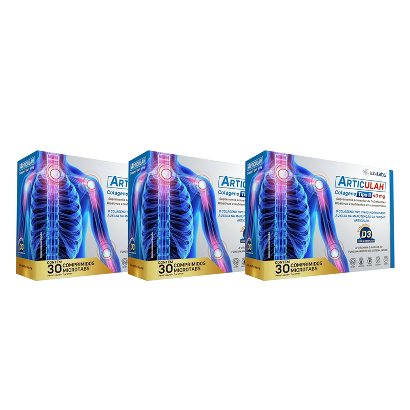 Kit C/3 Articulah Colágeno Tipo II 40MG 30 Comprimidos