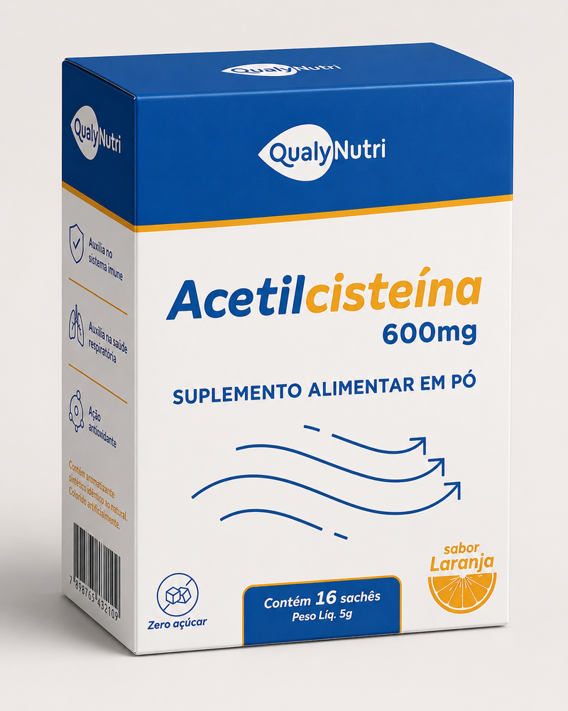 Acetilcisteína 600mg 16 Sachês Sabor Laranja - QualyNutri