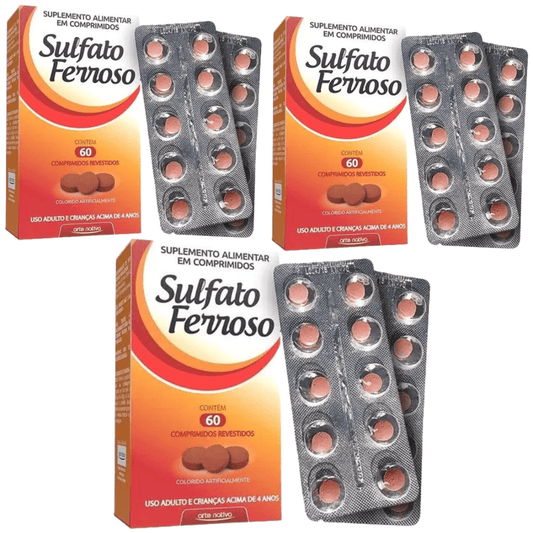 Kit c/3 Sulfato Ferroso 60 Comprimidos Arte Nativa
