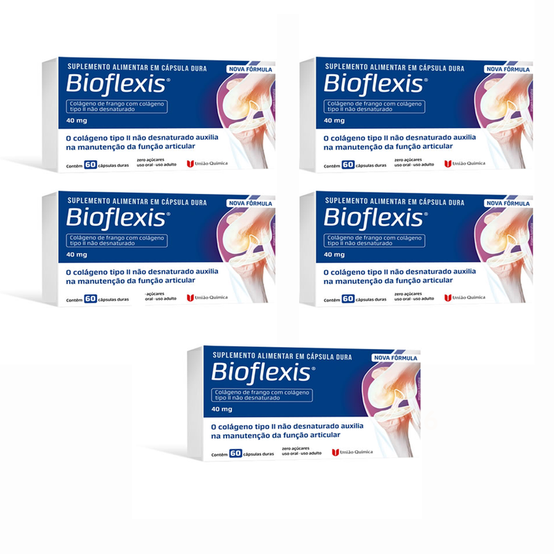 Kit C/5 Bioflexis Colágeno Tipo II 40mg c/60 Cápsulas