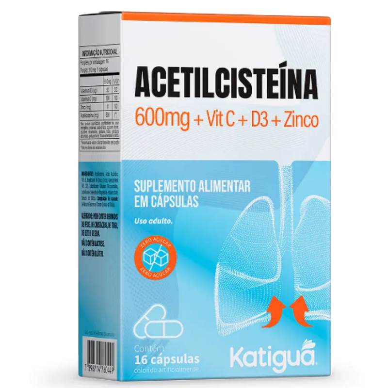 Acetilcisteína 600mg 16 Cápsulas Katigua - Suporte Respiratório
