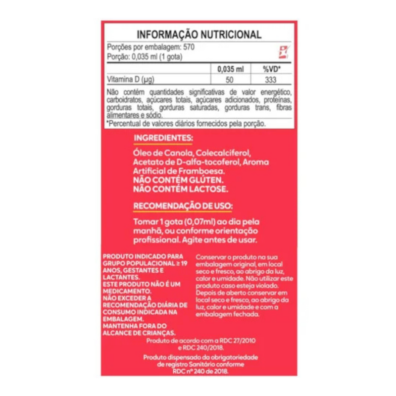 Vitamina D3 Gotas 20ml Framboesa, Força e Imunidade - Duom/Maltta