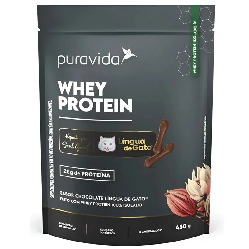 Whey Protein Isolado Puravida Kopenhagen Língua de Gato 450g