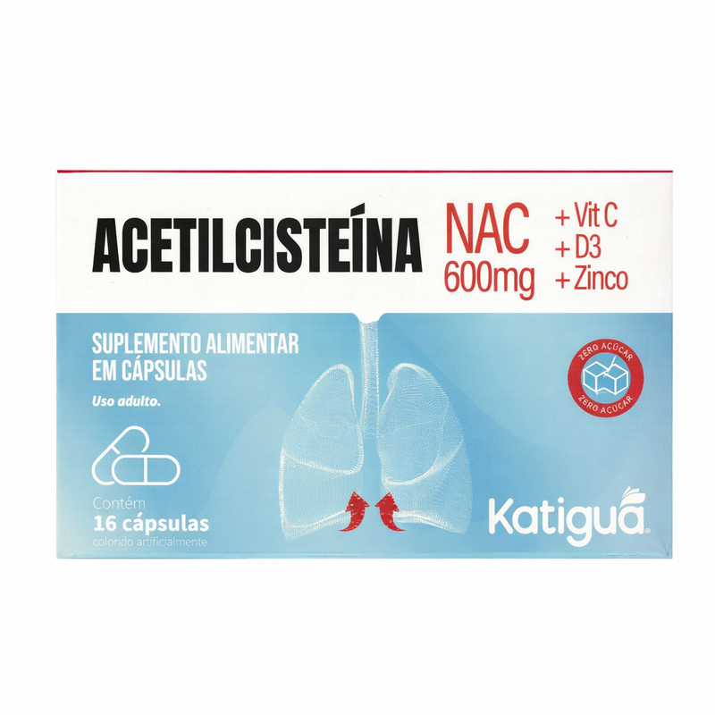 Acetilcisteína 600mg 16 Cápsulas Katigua - Suporte Respiratório