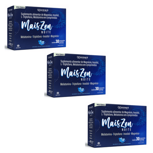 Kit C/3 Mais Zen Noite 30 Comprimidos Prevent Pharma Relaxamento e Bem Estar