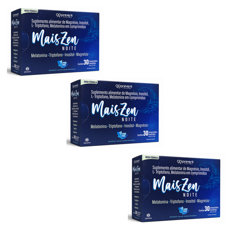 Kit C/3 Mais Zen Noite 30 Comprimidos Prevent Pharma Relaxamento e Bem Estar
