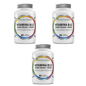 Kit C/3 Vitamina B12 + Ácido Fólico + Ferro 500mg C/60 Cápsulas - Flora Nativa