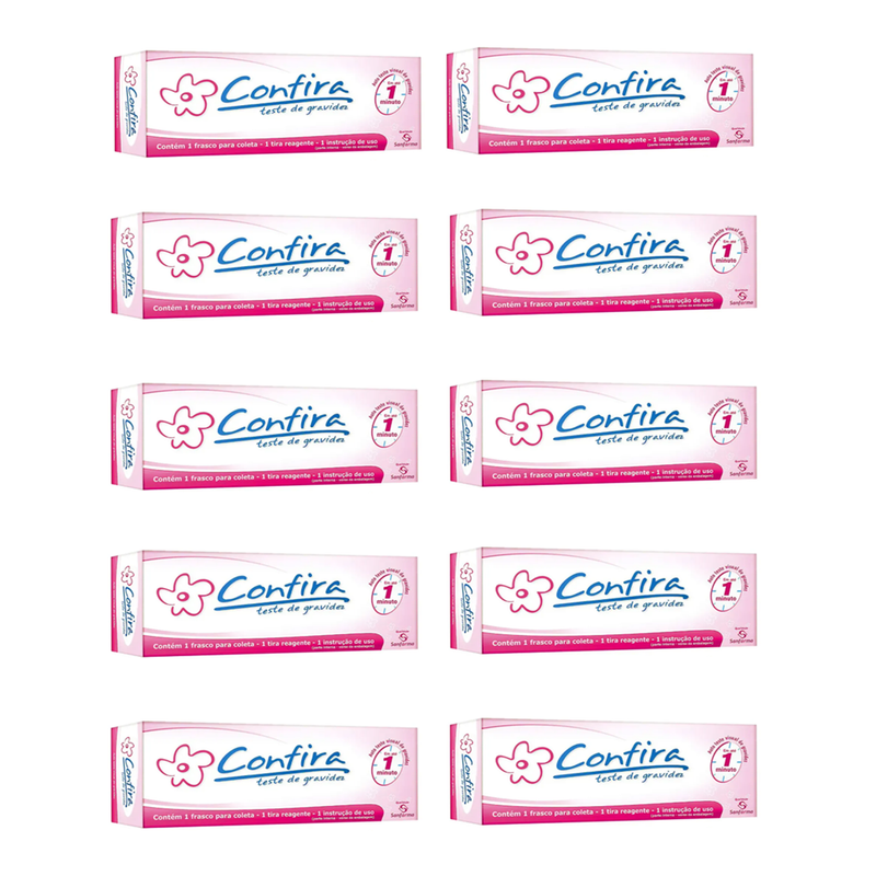 Kit 10 Testes de Gravidez Confira Tira Reagente