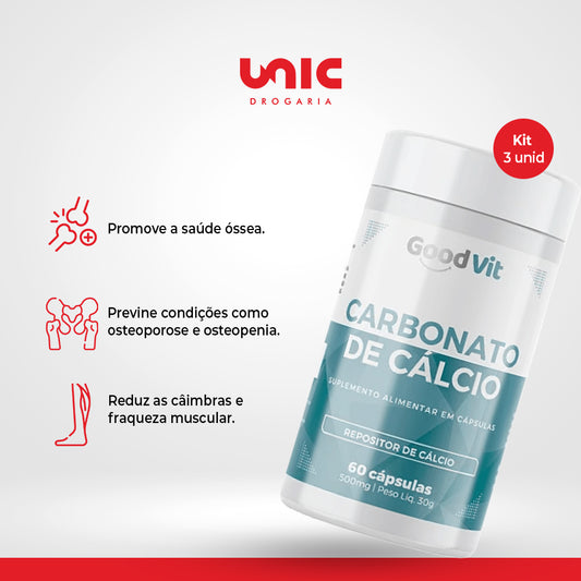 Kit 3 Carbonato de Cálcio 500mg com 60 Cápsulas Good Vit