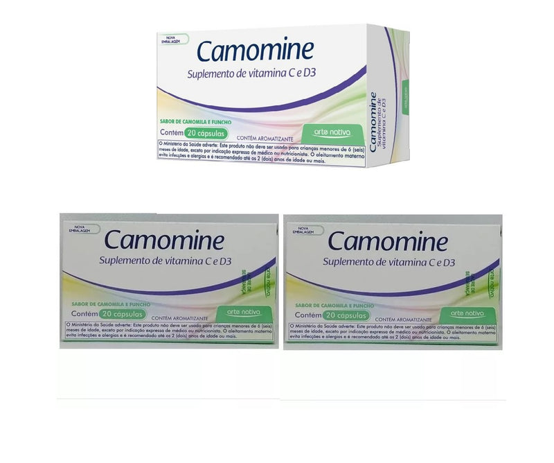 Kit C/3 Camomine Suplemento C e D C/20 Cápsulas