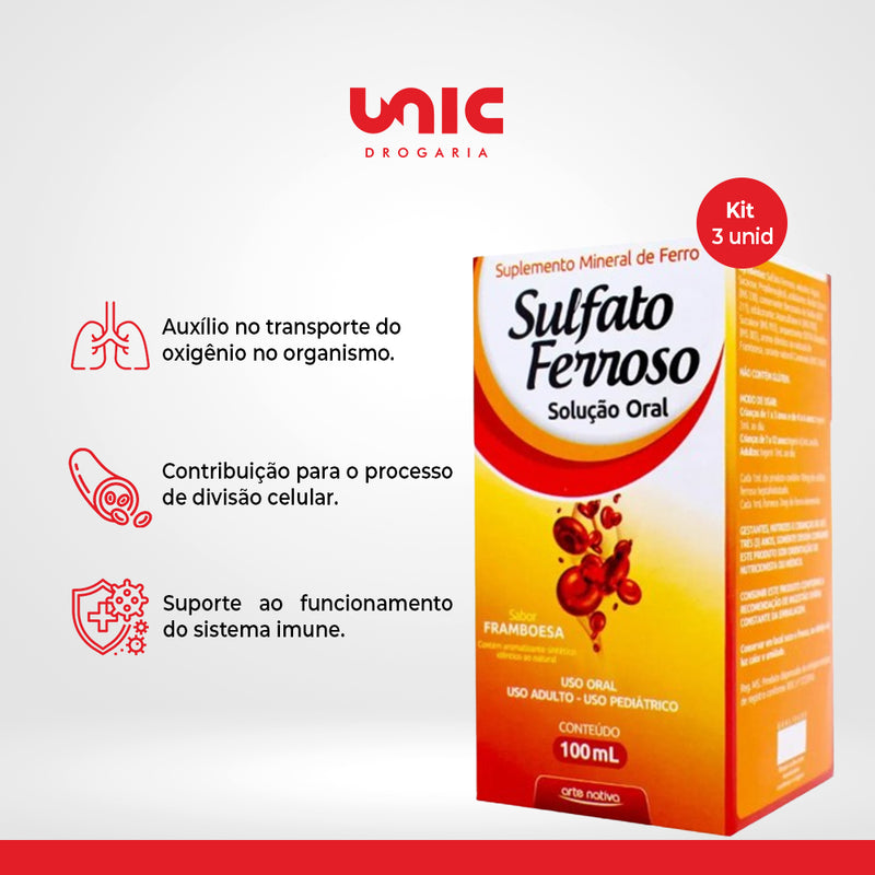 Kit C/3 Sulfato Ferroso Gotas 125MG 30ML - Arte Nativa