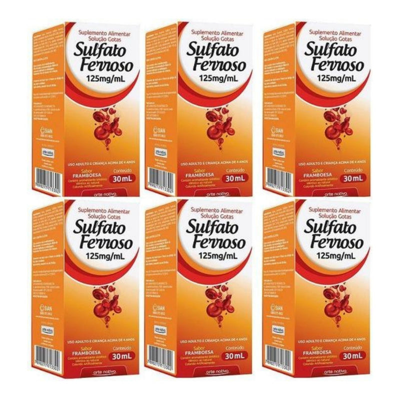 Kit 6 Caixas Sulfato Ferroso em Gotas 125mg 30ml Arte Nativa
