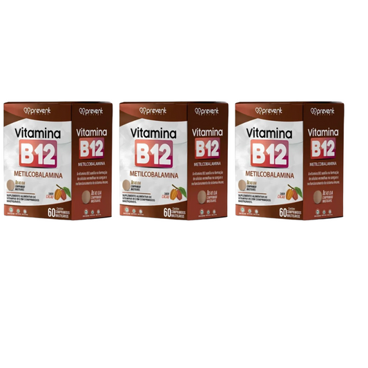 Kit C/3 Vitamina B12 Cacau C/60 Comprimidos - Prevent Pharma
