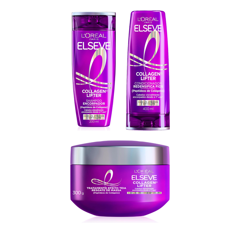 Kit Elseve Collagen Lifter Shampoo 200ml + Condicionador 200ml + Tratamento Efeito Teia 300g