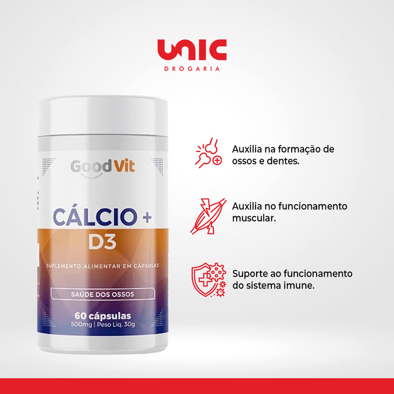 Cálcio + Vitamina D3 Ossos 500mg 60 Cápsulas Good Vit