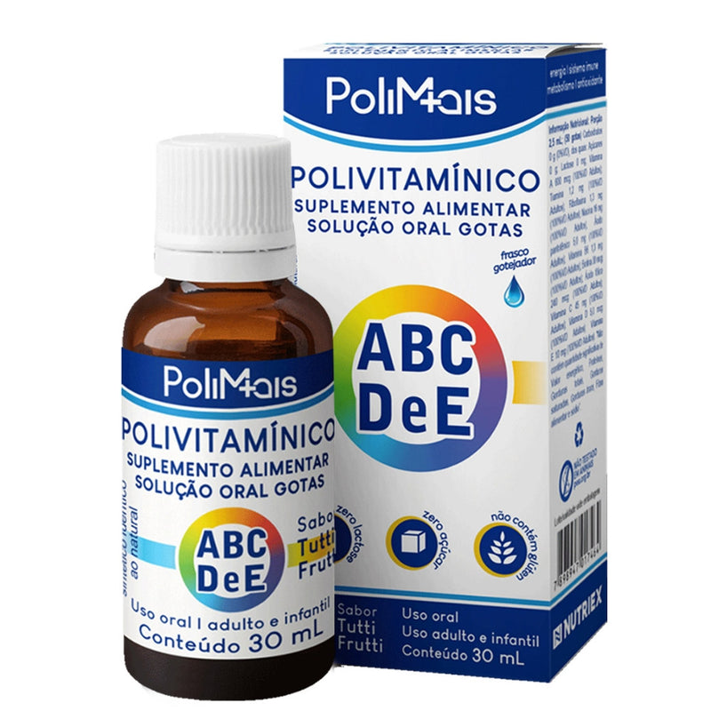 Polivitamínico PoliMais Gotas A, B, C, D e E  Tutti Frutti 30ml - Nutriex