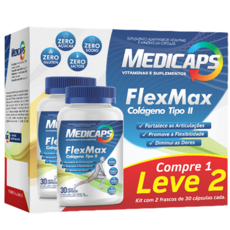 Medicaps Flex Max Pack 2 Potes C/30 Cápsulas - Aroma, suplemento para saúde articular e alívio de dores.