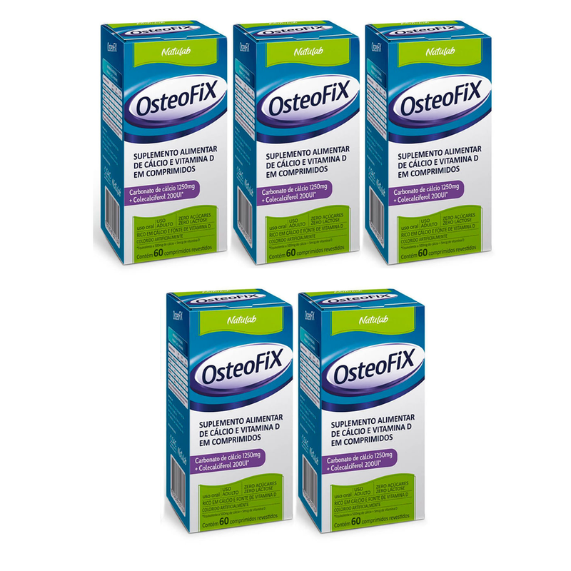 Kit 5 Caixas OsteoFix Cálcio D3 1250mg 200UI 60 Comprimidos