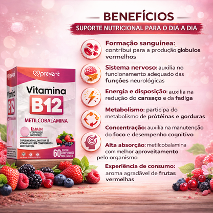 Kit com 3 Vitamina B12 Metilcobalamina 60 Cápsulas - Prevent Pharma