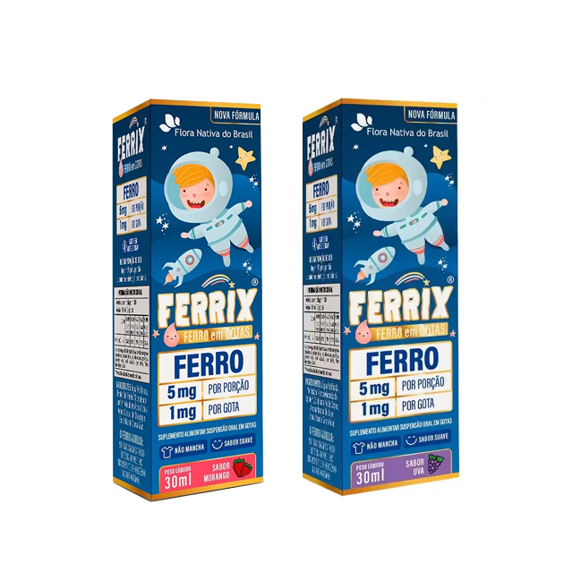 Kit Vitaminas Infantil Flora Nativa Ferrix  Sabor Uva e Morango 30ml