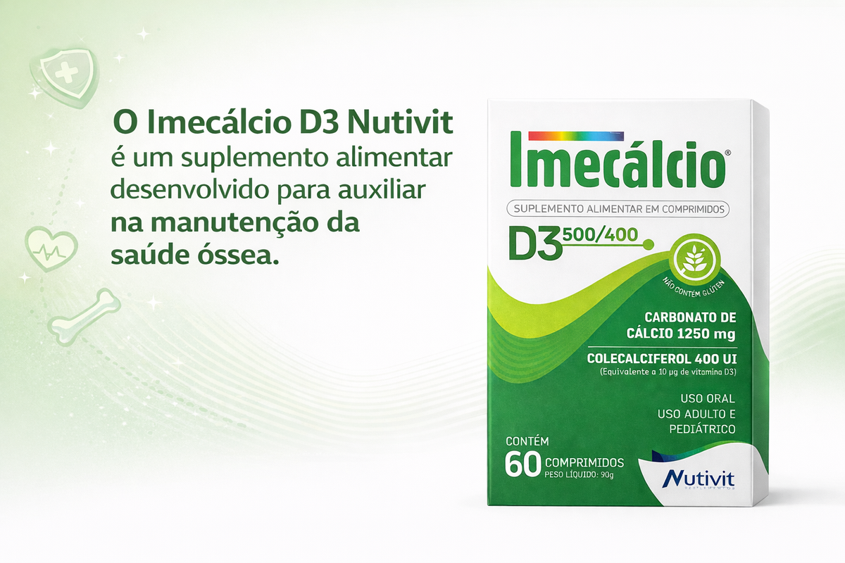 Imecálcio D3 500 mg + Vitamina D3 400 UI 60 Comprimidos | Nutivit
