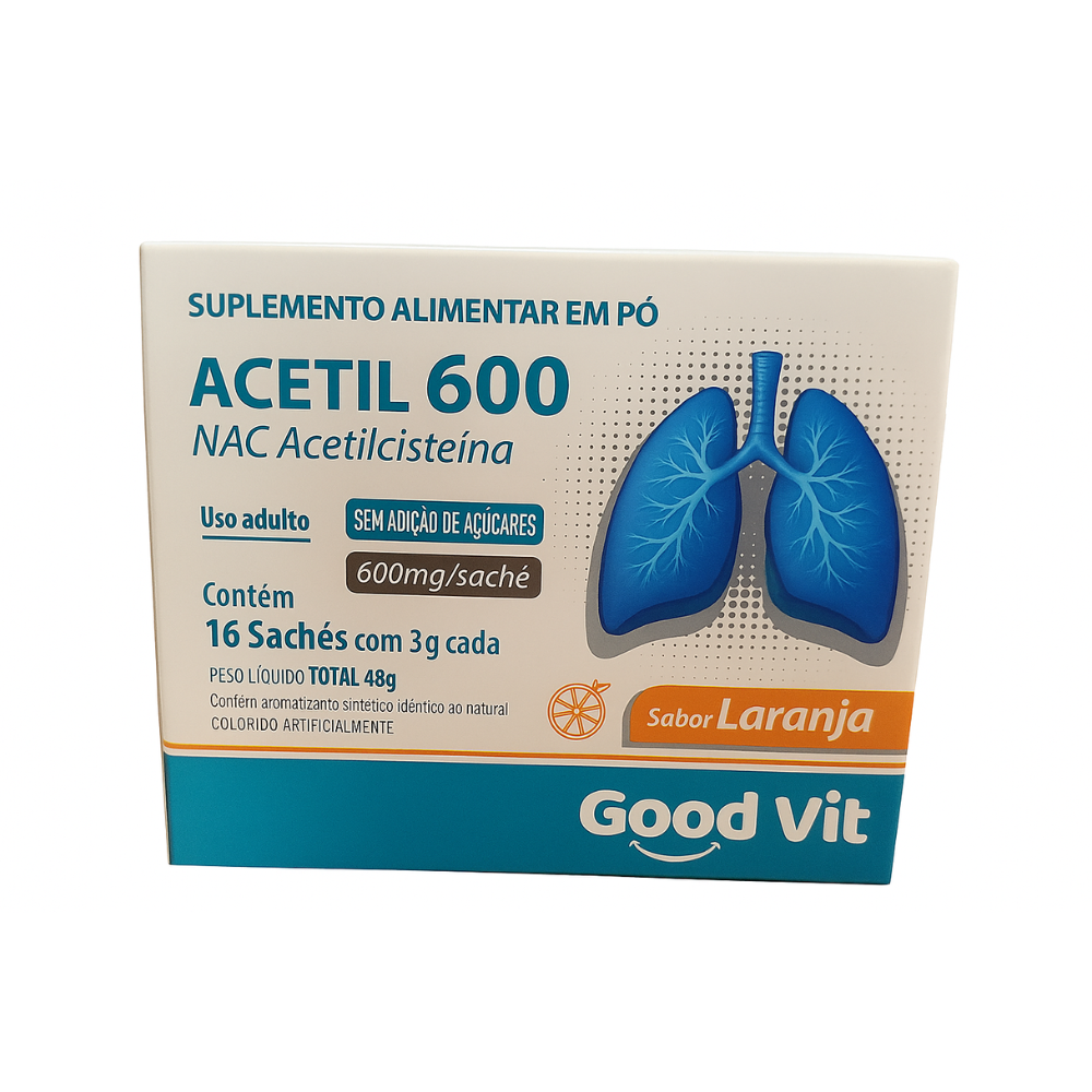 Acetil 600mg C/16 Sachê Sabor Laranja - Good Vit