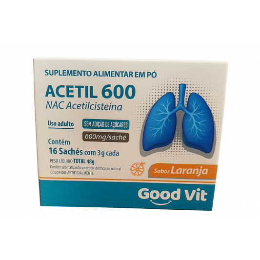 Acetil 600mg C/16 Sachê Sabor Laranja - Good Vit